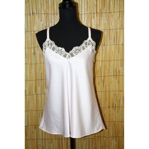 Petal Pink SATIN Camisole Heart Lace Trim Flora Nikroon y2k Cami medium PJ Top